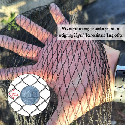 Junflying Bird Netting, 20x30 FT – 1/2" Mesh, Woven Black Netting for Garden Protection with Ties, Protects Vegetables, Fruit Trees, Blueberry Bushes & Strawberry Plants