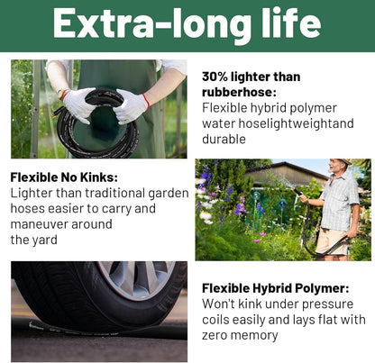 150 ft Garden Hose, 5/8 in Heavy Duty Water Hose, Flexible and Durable, Lightweight Rubber Hybrid Hose, Leak-Free Connections, Male to Female Fittings, BT150B, Black