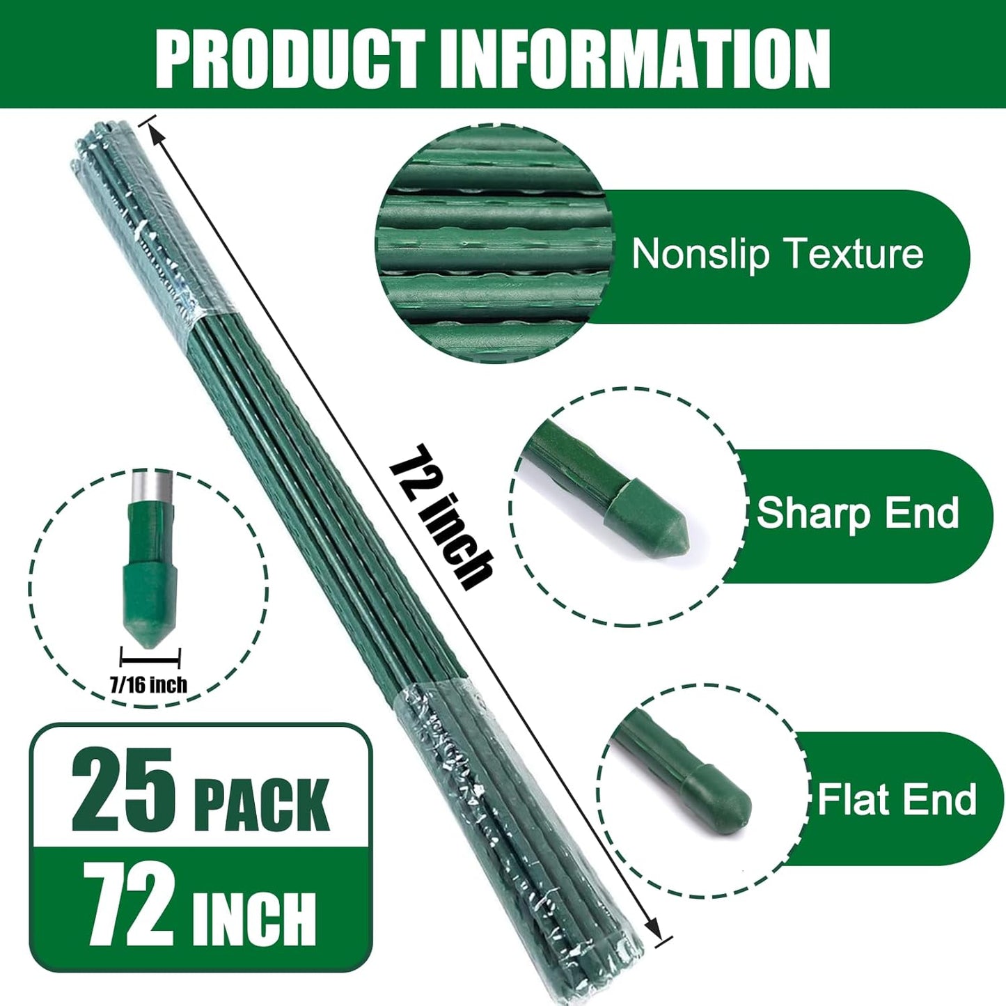 Garden Stakes 72 Inches Steel Plant Stakes Tomato Stakes 6ft Pack of 25