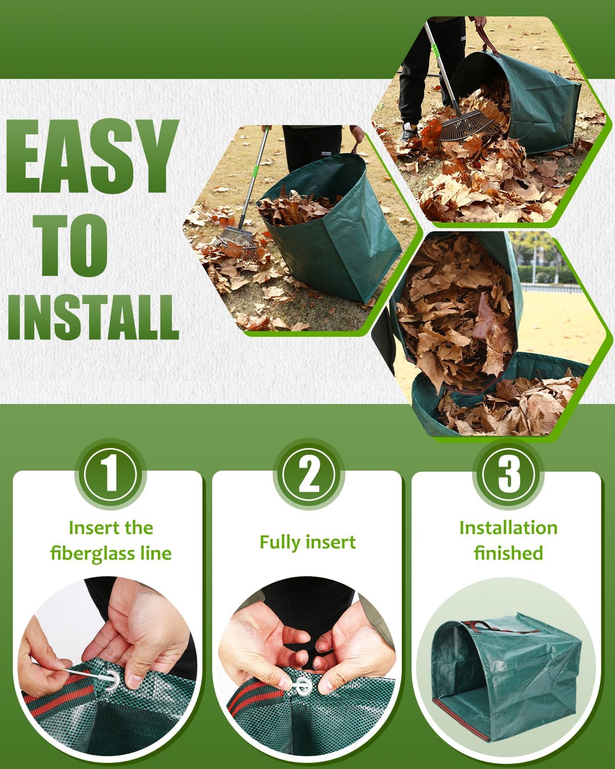 Joyhalo Reusable Yard Waste Bags, 2 Pack 40 Gallon Dustpan-Type Garden Bag for Collecting Leaves Garss Clippings, Heavy Duty lawn and leaf bags, Garden Waste Container for Clean Up Outdoor Debris