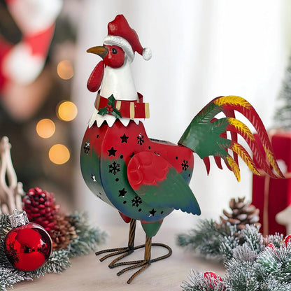 LIFFY Christmas Rooster Yard Decor,18" Metal Chicken Outdoor Decor with Solar Light,Garden Rooster Statues for Outside,Patio Decorative Ornaments for Home Backyard Landscape