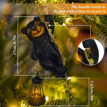 Solar Garden Decor Outdoor Statues-Resin Raccoon Climbing Vine & Squirrel Figurine with LED Light, Waterproof Hanging Animal Figurine with Hook for Patio, Yard, Home Decor Gift (Raccoon)