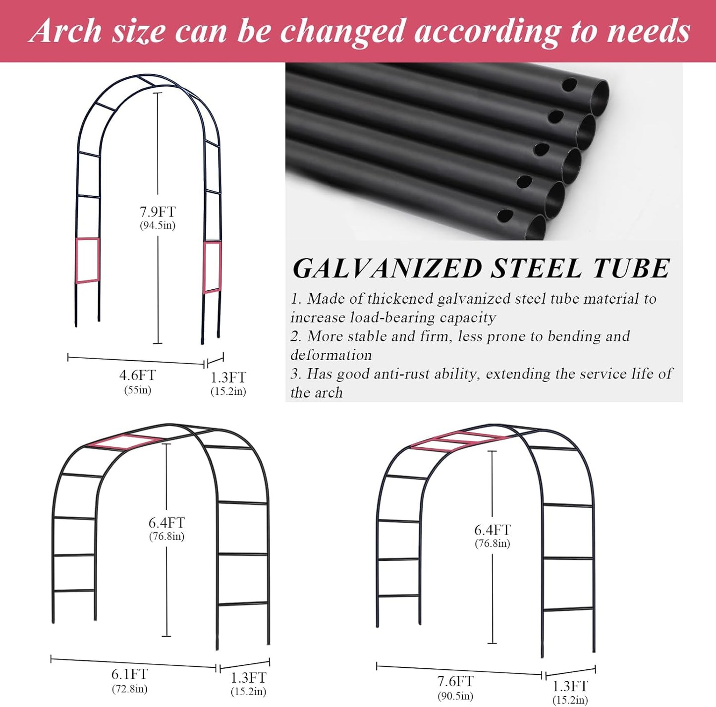Thickened Tube Garden Arch Trellis - 4.6ft Wide x 7.9ft High or 7.6ft Wide x 6.4ft High - Trellis for Climbing Plants - Stable Garden Arbor, Wedding Arch Decorations, Birthday Party Decoration