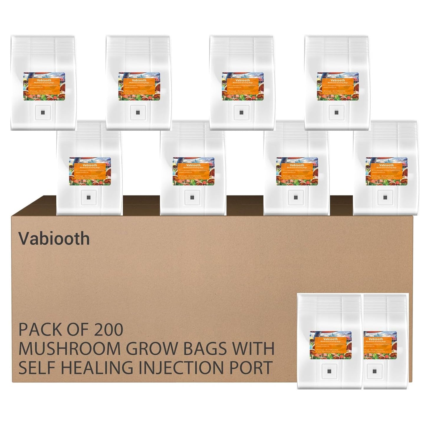 200 Packs 6 Mil Mushroom Grow Bags with Self Healing Injection Port, Thick Spawn Bags 5" X 8" X 20" with 0.2 Micron Filter Breathable Autoclavable Durable Tear-Resistant