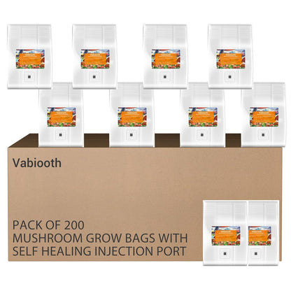 200 Packs 6 Mil Mushroom Grow Bags with Self Healing Injection Port, Thick Spawn Bags 5" X 8" X 20" with 0.2 Micron Filter Breathable Autoclavable Durable Tear-Resistant