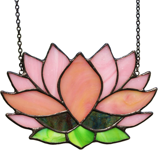 Lotus Flower Decor Stained Glass Window Hangings,Sun Catcher Gift for Mom Lotus Flower Decoration