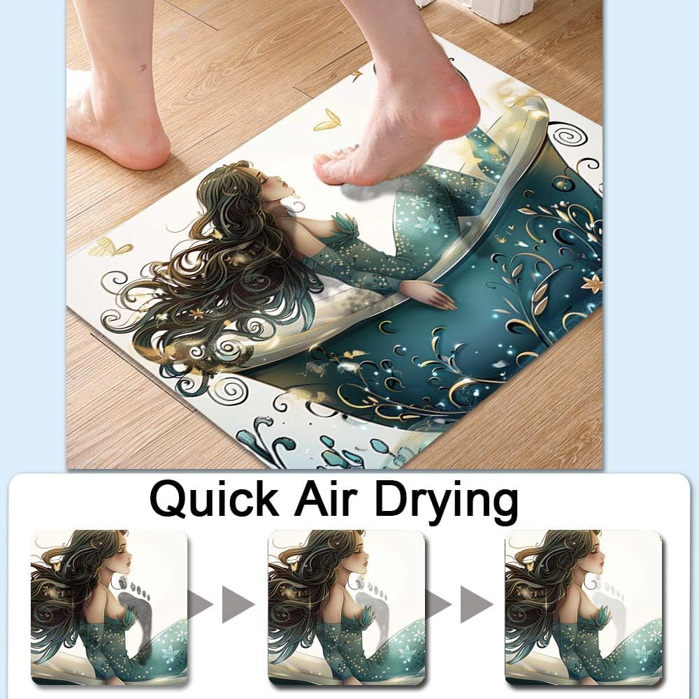 Bath Mat-Bathroom Rug，Bathtub Mermaid-Absorbent Non Slip Quick Dry Stain Resistant Easy to Clean Care Shower Rug for Bathtub Shower Room 20×31Inch (50 * 80cm)