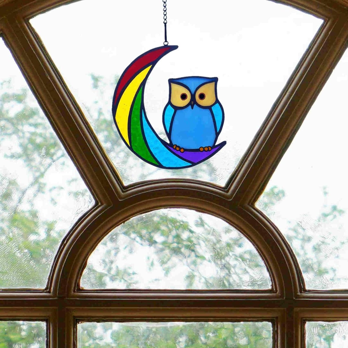 Stained Glass Owl Suncatcher Window Hanging Ornament, Stained Glass Birds Suncatcher for Window Decor,Owl Gifts for Women, Mom