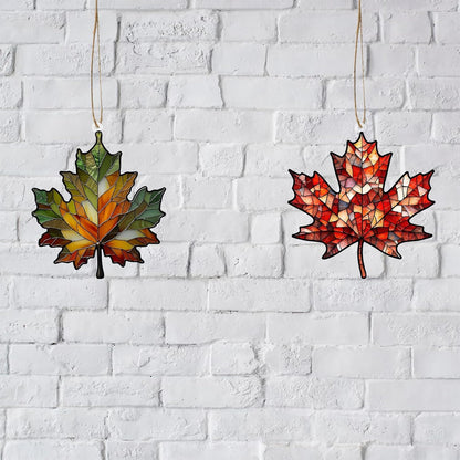 4PCS Maple Leaf Acrylic Fall Ornament Window Hanging Autumn Leaf Decoration, Acrylic Fall Leaves Wall Art Decor Pendent Suncatcher for Fall Autumn Thanksgiving Festival Xmas Party Supplies