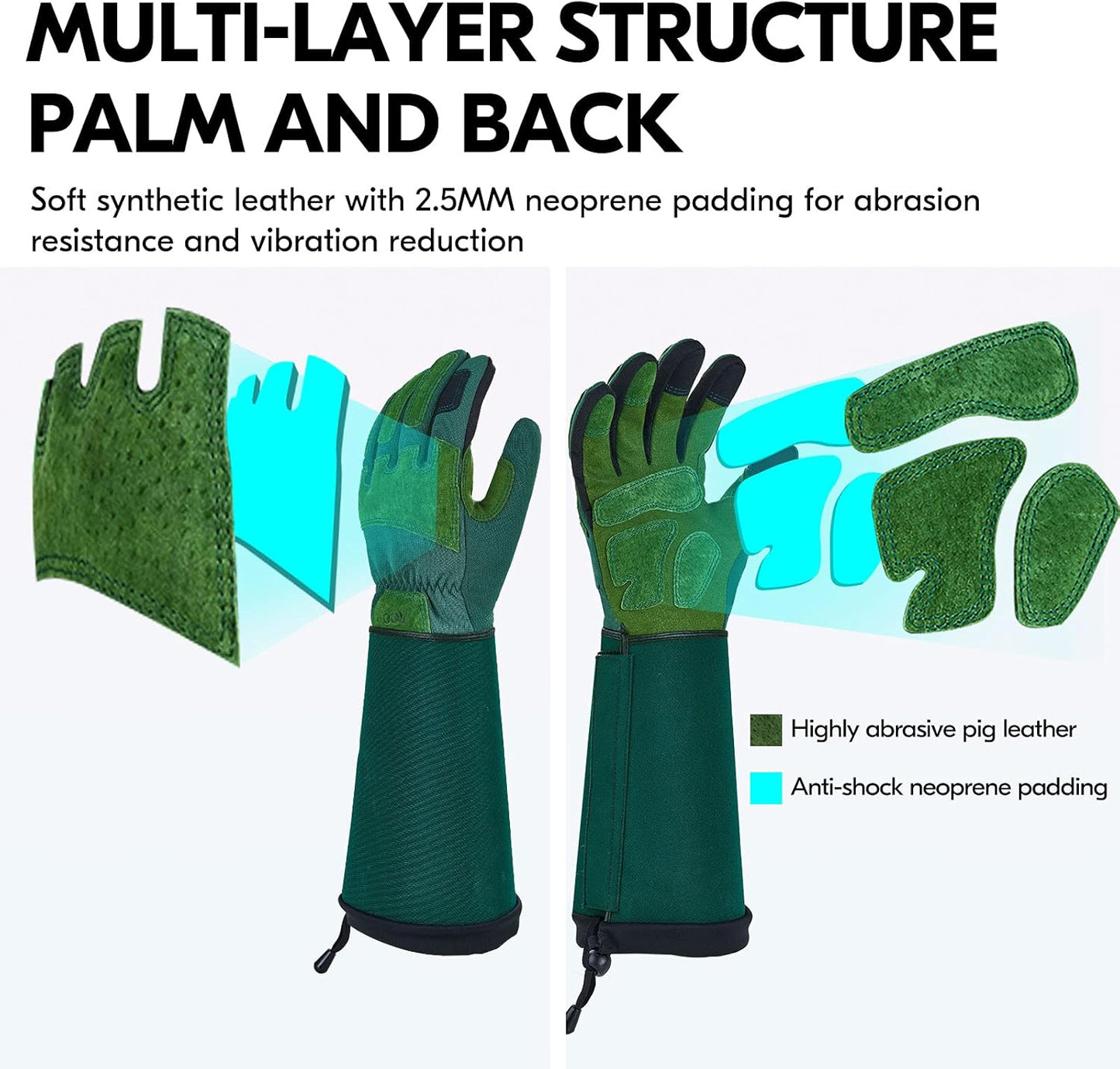 Vgo... 1 Pair Gardening Gloves Unses,Safety Work Gloves,Long Sleeves Gauntlet,Puncture-proof,Thorn Proof,Touchscreen(Size M,Green,SL7477)