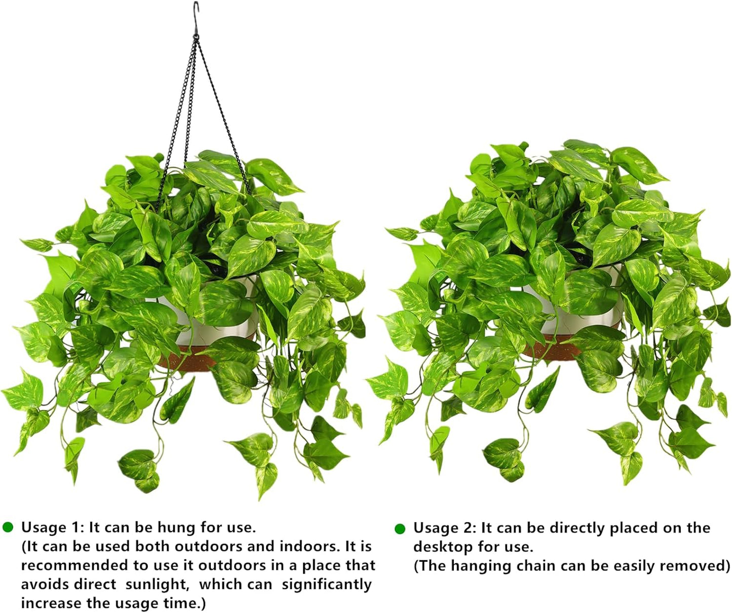 QIANYUN Fake Pothos Ivy Plant for Home Decor – 28" Fake Hanging Plants with Pot, Artificial Silk Greenery for Indoor Shelf, Bedroom, Living Room, Bathroom, or Office Decoration