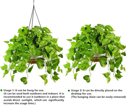 QIANYUN Fake Pothos Ivy Plant for Home Decor – 28" Fake Hanging Plants with Pot, Artificial Silk Greenery for Indoor Shelf, Bedroom, Living Room, Bathroom, or Office Decoration