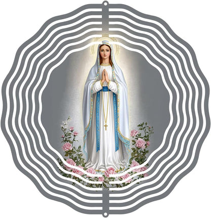 Virgin Mary Prayer Wind Spinner, Metal Wind Spinners Outdoor Indoor, Virgin Mary Cross Hanging Garden Decor for Outside, Stainless Wind Spinners for Yard and Garden 10 inch 3D (25.76X25 CM)