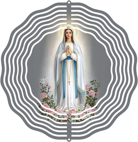 Virgin Mary Prayer Wind Spinner, Metal Wind Spinners Outdoor Indoor, Virgin Mary Cross Hanging Garden Decor for Outside, Stainless Wind Spinners for Yard and Garden 10 inch 3D (25.76X25 CM)