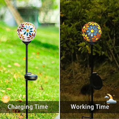 VCUTEKA Solar Garden Lights, Mosaic Solar Lights Outdoor Decor Pathway Light Waterpoof LED Stake Light for Landscape Lawn Patio Yard Decoration, 1 Pack