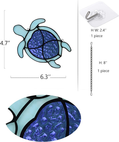 Sea Turtle Stained Glass Window Hangings, Turtle Wall Art for Bathroom, Living Room, Sea Life Birthday Gift for Mom, Grandma, Friends