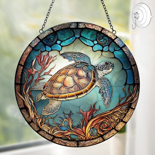 Sea Turtle Decor Suncatcher Stained Glass Window Hanging - Handmade Suncatchers for Windows with