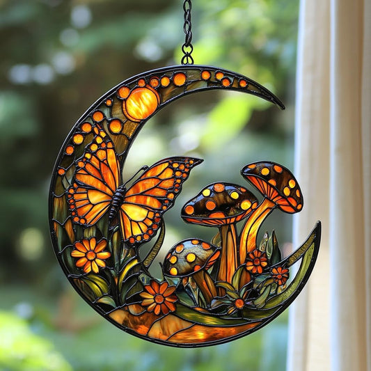 Cresent Forest Butterfly Acrylic Suncatcher Stained Glass Effect Window Car Hanging Christmas