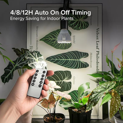 Dimmable Grow Light Bulb, Full Spectrum with Remote Control, Auto On Off Timing 4 8 12 Hrs, 32W PAR20 (350 Watt Equiv) Grow Lamp with Optical Lens for High PPFD, Energy Saving for Indoor Plants