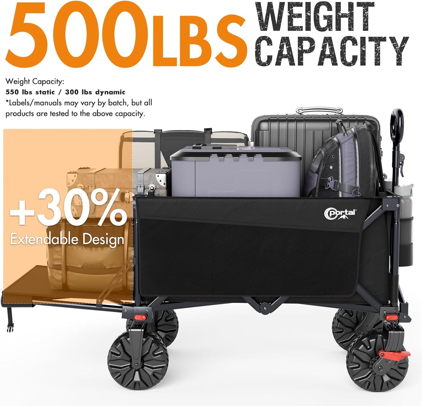Portal 300L Large Wagons Carts Foldable with Tailgate, 550LB Heavy-Duty Collapsible Beach Wagon with All-Terrain Wheels, Oversized Folding Wagon for Camping, Sports, and Pets