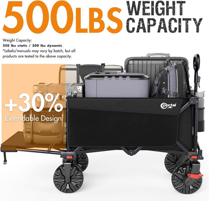 Portal 300L Large Wagons Carts Foldable with Tailgate, 550LB Heavy-Duty Collapsible Beach Wagon with All-Terrain Wheels, Oversized Folding Wagon for Camping, Sports, and Pets