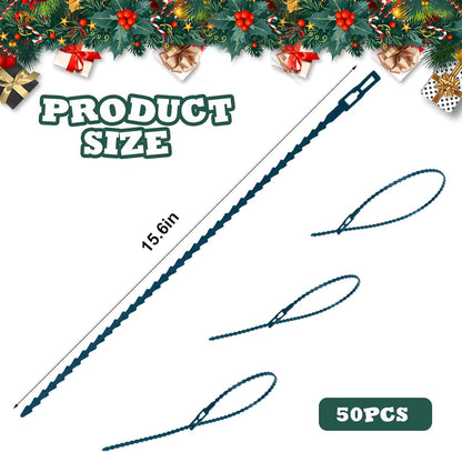 50pcs Christmas Garland Ties Green Flexible Self Locking Nylon Strap 15.7Inch Adjustable Reusable Garland Hanger Decorating Holiday Banister Twist Ties for Christmas Lights Wreath Making Door Stairway
