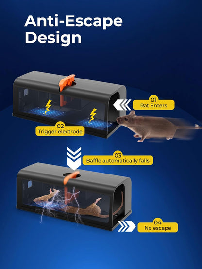 Electric Rat Traps Indoor for Home, Electronic Rat Killer Zapper with Anti-Escape Baffle, Safe and Effective Rodent Control, No-Touch Disposal, Adapter Powered Rodent Trap for Indoor Use