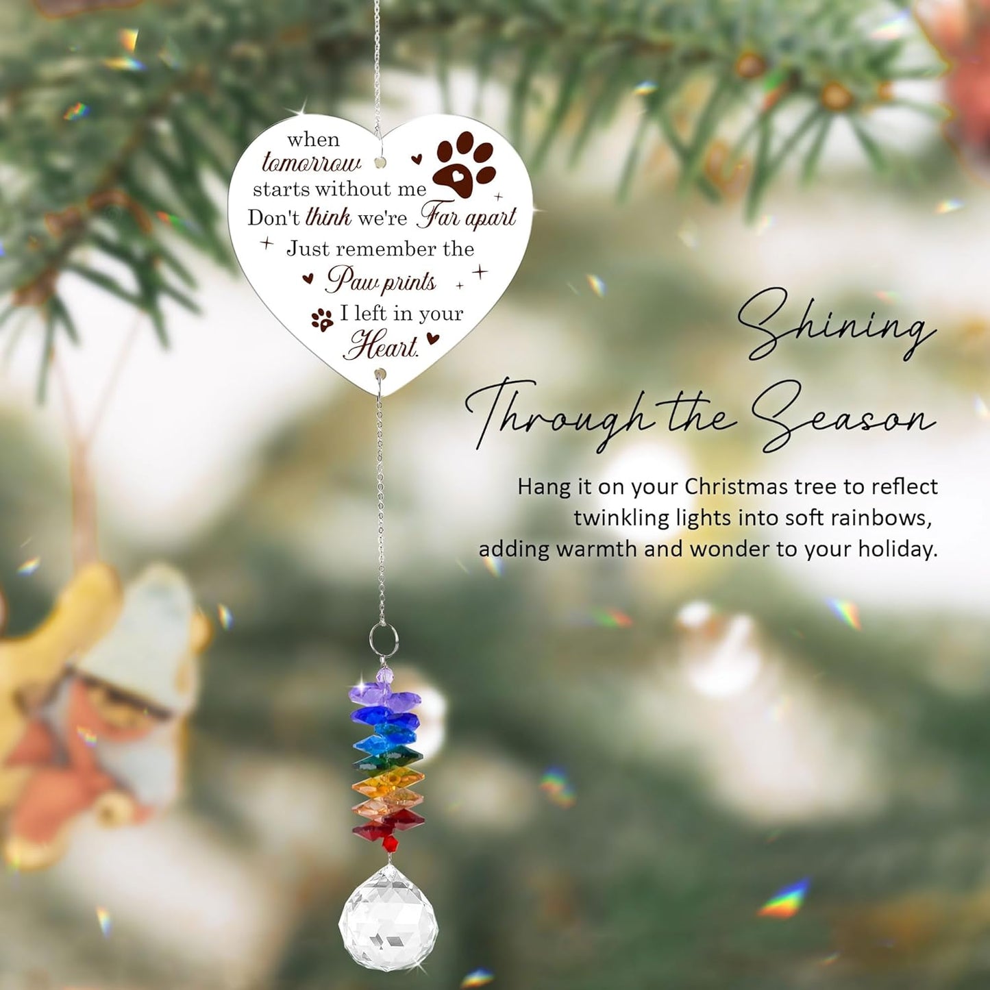 Memorial Suncatcher - Dog Memorial Paw Print Ornament - Dog Paw Suncatcher Rainbow Bridge Gift - Pet Loss Crystal Decor Sympathy Gift - Remembrance Keepsake Aluminum Ornament