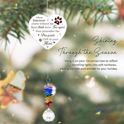 Memorial Suncatcher - Dog Memorial Paw Print Ornament - Dog Paw Suncatcher Rainbow Bridge Gift - Pet Loss Crystal Decor Sympathy Gift - Remembrance Keepsake Aluminum Ornament
