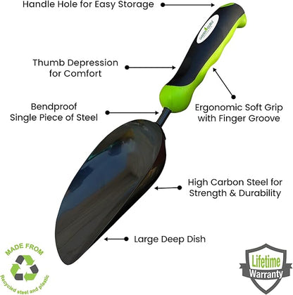 Garden Guru Super Strong Garden Scoop Trowel Shovel Transplanter – Strong Carbon Steel - Rust Resistant – Ergonomic Grip – Perfect Hand Shovel for Gardening Transplanting and Digging