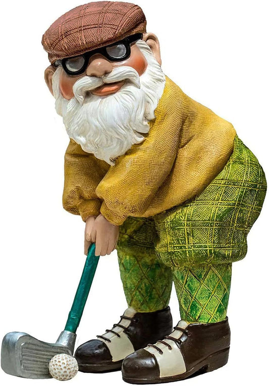 Garden Golfing Gnome Statue Decorative, Adorable Flower Bed Decor Gnome Sculpture for Patio