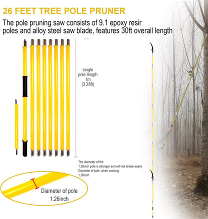 30Ft Tree Pole Pruner, 2025 Upgraded Spring Manual Branches Trimmer for Garden Tools Loppers Hand Pole Saws Extendable Height with Knives and Storage Pocket
