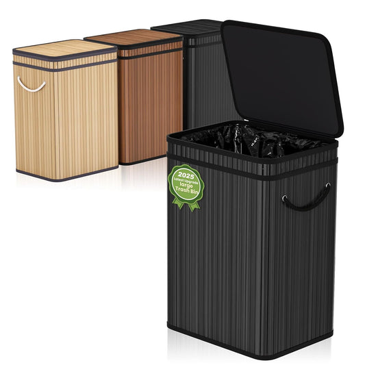 80 Liter/21 Gallon Large Trash Can with Lid, Garbage Bin Wastebasket Made of Bamboo, Outdoor