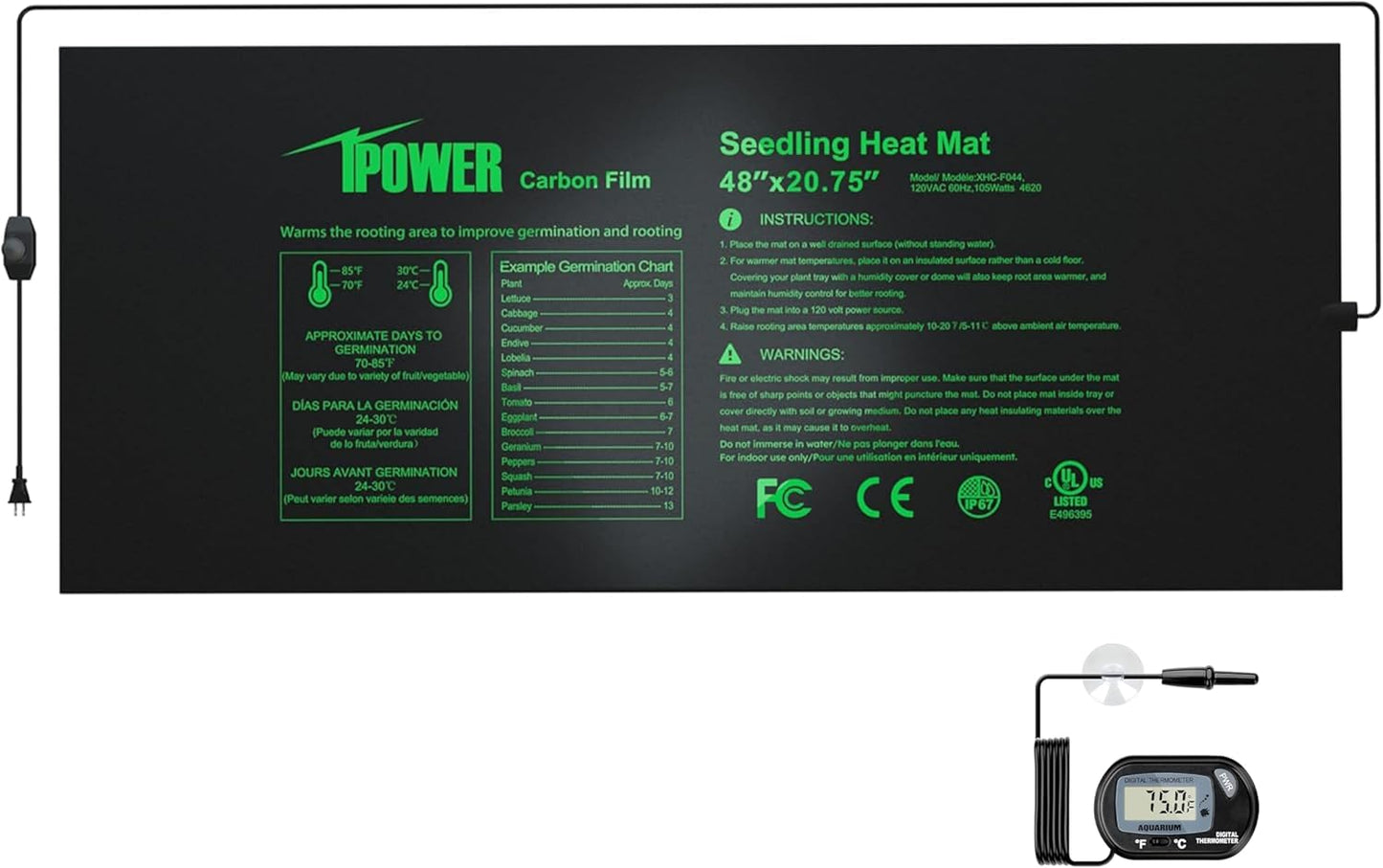iPower 48" x 20.75" Seeding Heat Mat with Temperature Adjustable Knob and Digital Thermometer, Durable Warm Hydroponic Plant Germination Starting Pad
