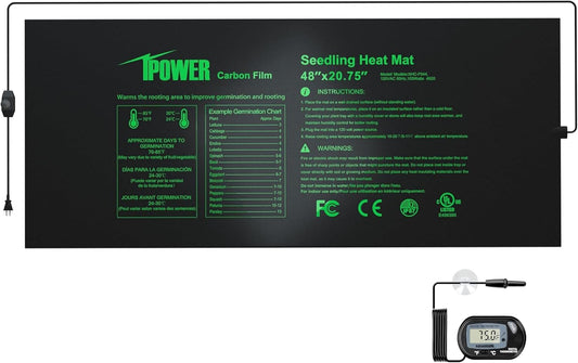 iPower 48" x 20.75" Seeding Heat Mat with Temperature Adjustable Knob and Digital Thermometer, Durable Warm Hydroponic Plant Germination Starting Pad