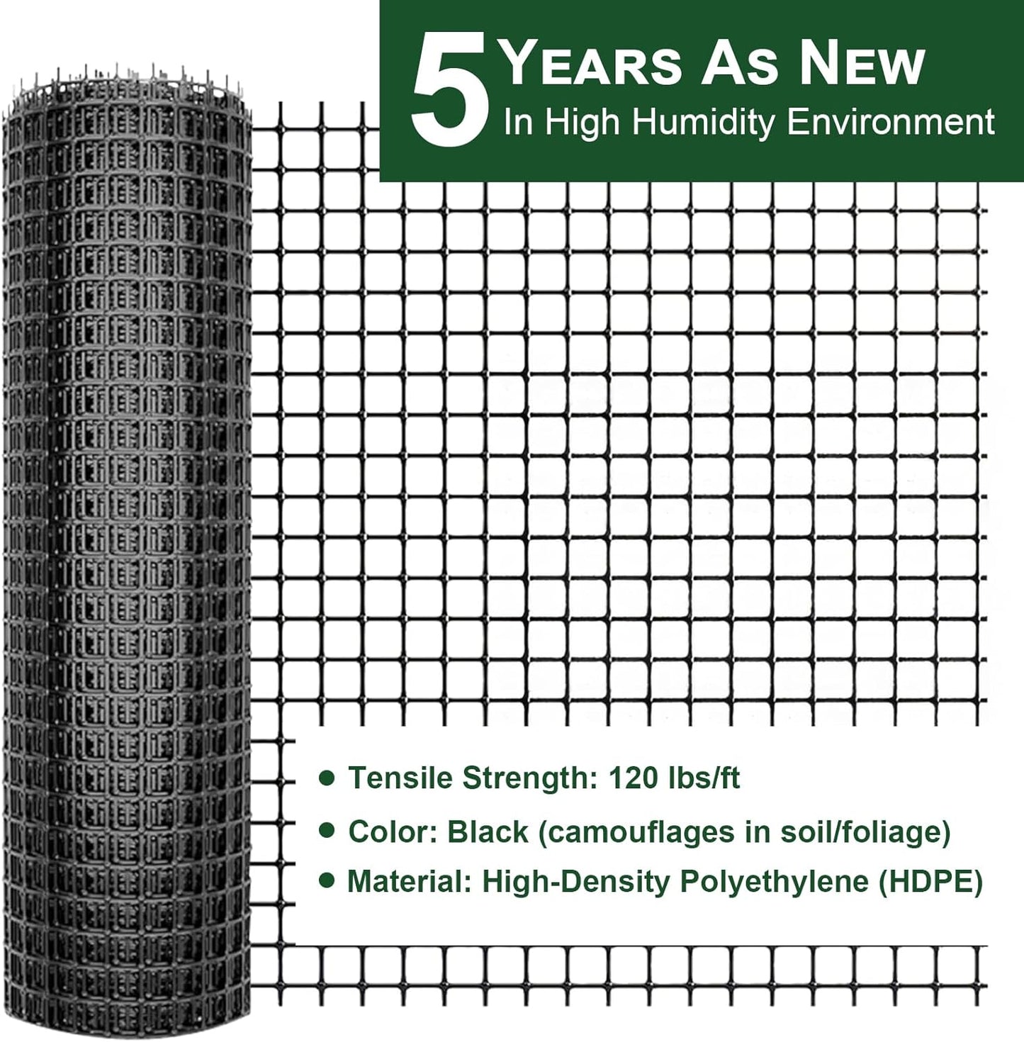 Heavy Duty Plastic Fence Roll 39" x 50' - 0.8x0.8 Inch Chicken Wire Mesh, Reusable Fencing for Garden, Rabbit/Poultry Protection, Balcony & Plant Defense (Black)