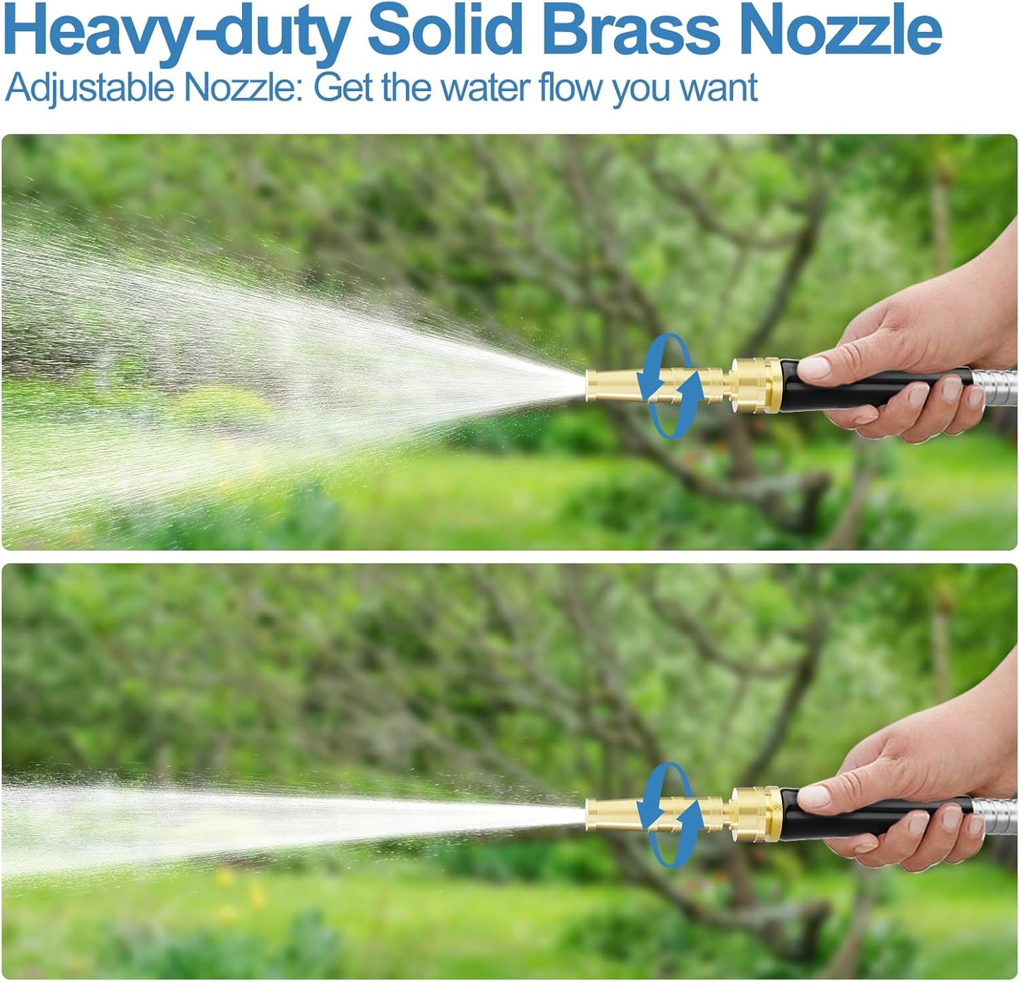SPECILITE 150 FT Garden Hose, 304 Stainless Steel Metal Heavy Duty Flexible Water Pipe, Kink Free, Durable, Lightweight for Yard, Outdoor with Rubber Grip