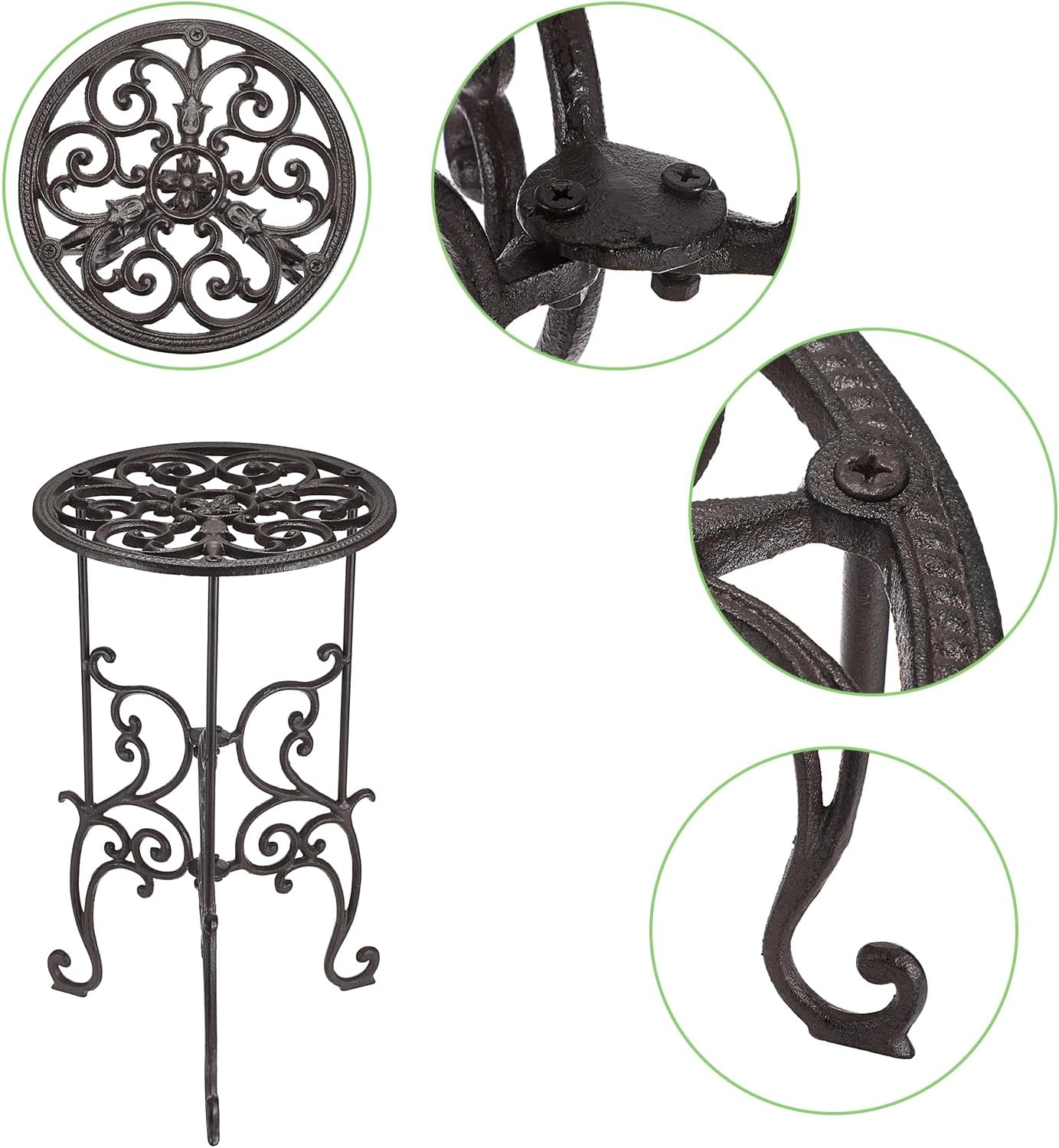 OwnMy Heavy Duty Cast Iron Plant Stand Indoor Outdoor Vintage Wrought Iron Round Flower Pot Holder Stand, 19.3" Tall Decorative Large Potted Plant Stand for Home Garden Patio, Retro-Brown