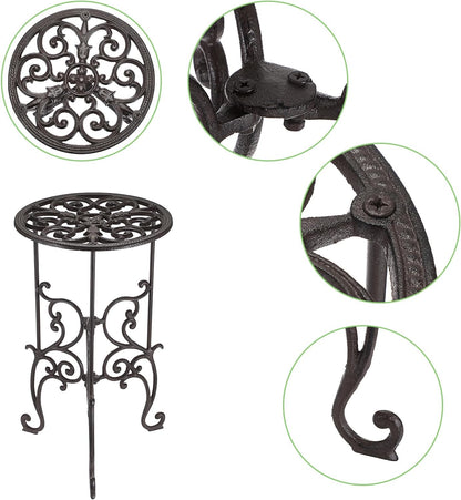 OwnMy Heavy Duty Cast Iron Plant Stand Indoor Outdoor Vintage Wrought Iron Round Flower Pot Holder Stand, 19.3" Tall Decorative Large Potted Plant Stand for Home Garden Patio, Retro-Brown