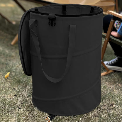 Pop up Camping Trash can with lid,Collapsible 24 Gallons Trash can with Sorting Clips,Garden Garbage Bag with Lid,Lawn and Leaf Bags - Reusable Yard Waste Bags (Black)