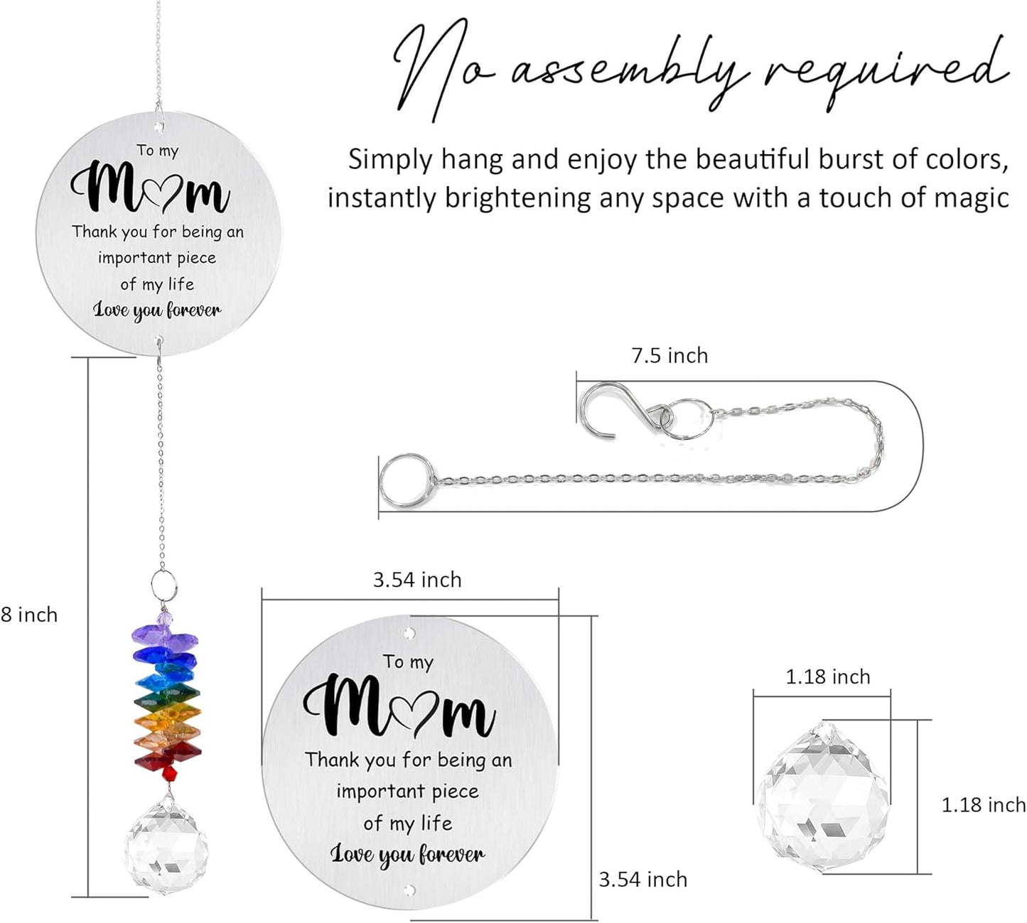 Aluminum Ornament Suncatcher - to My MOM Birthday Gift for Women - Unique Keepsake from Daughters, Granddaughters - Lovely Gifts for Mom, Grandma - Crystal Rainbow Maker