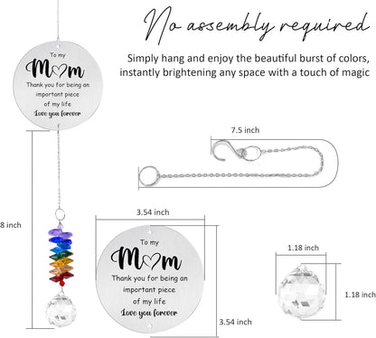 Aluminum Ornament Suncatcher - to My MOM Birthday Gift for Women - Unique Keepsake from Daughters, Granddaughters - Lovely Gifts for Mom, Grandma - Crystal Rainbow Maker