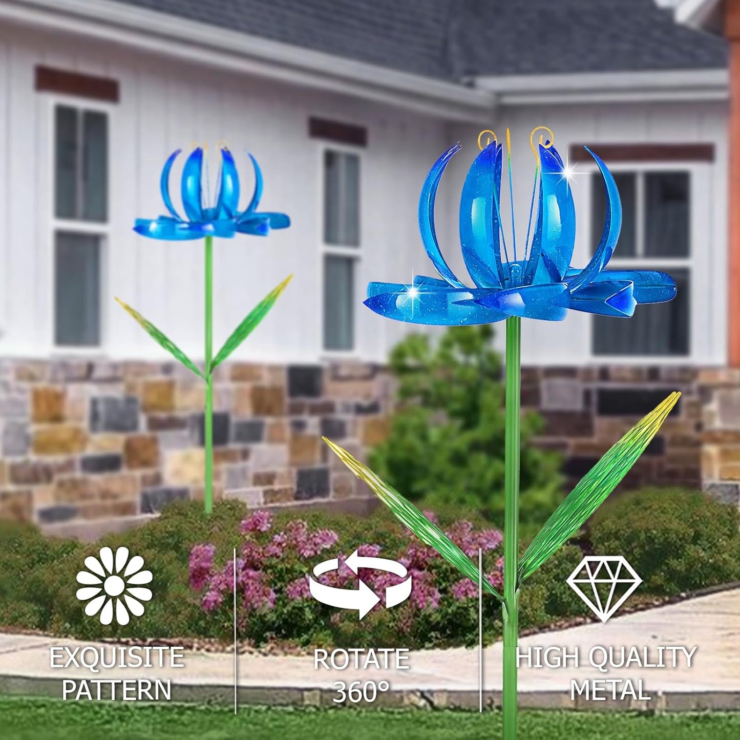 Wind Spinners Outdoor Garden Decor, 47 inch Metal Wind Sculptures Garden Gifts for Mom, Lotus Flower Windmills for Yard Backyard Lawn Decorations