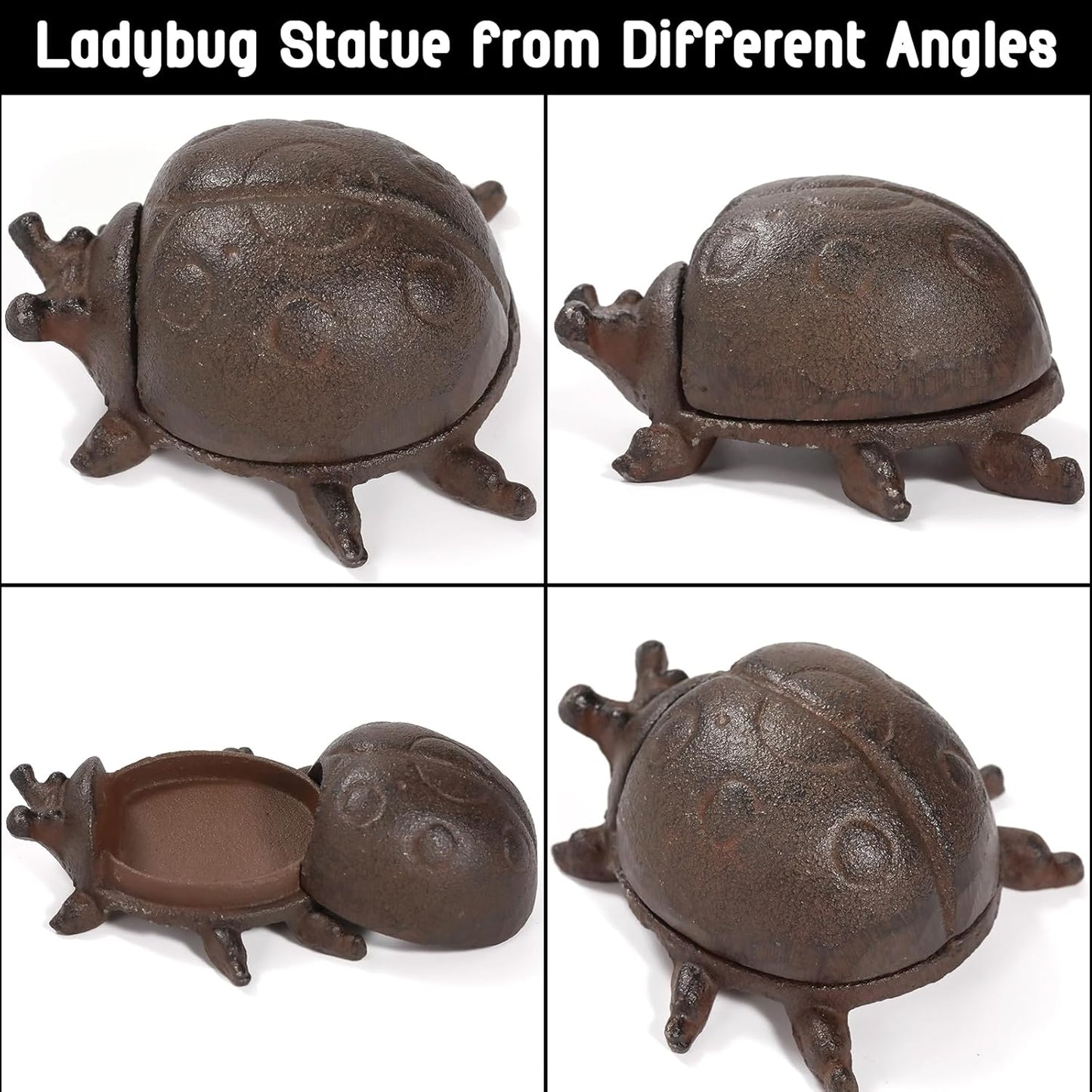 Hide a Key Ladybug Statue, Cast Iron Key Hiders Outside, Decorative Outdoor Spare Keys Holder, Animal Shaped Hidden Keys Holders for Indoor Garden Yard Patio Decor, Brown