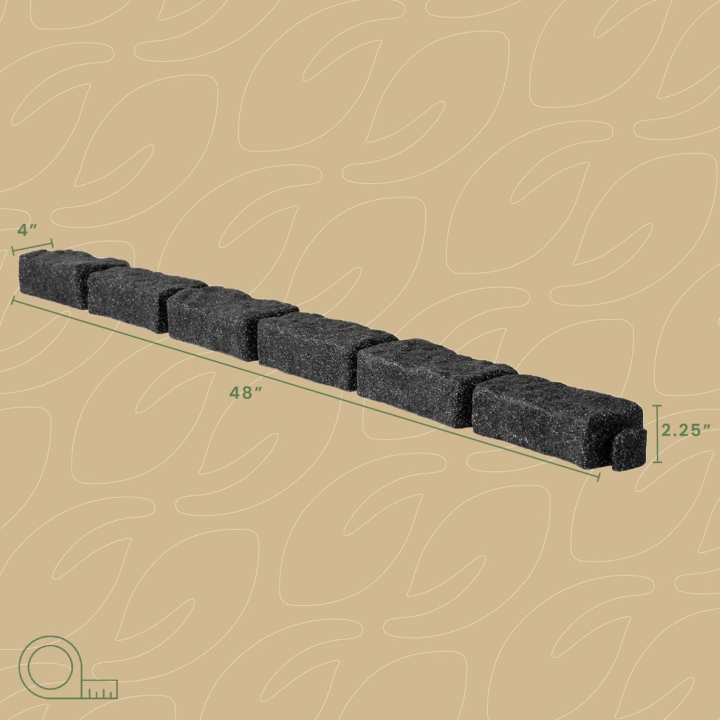 Beuta Landscape Edging | Garden Edging Border | Faux Stone Bricks for Lawn edging, Flower beds, Pathways & Yard Edging– 4 Packs | Each Section Has 6 Bricks 48"L x 4"W x 2.25"H | 12 Spikes |Charcoal