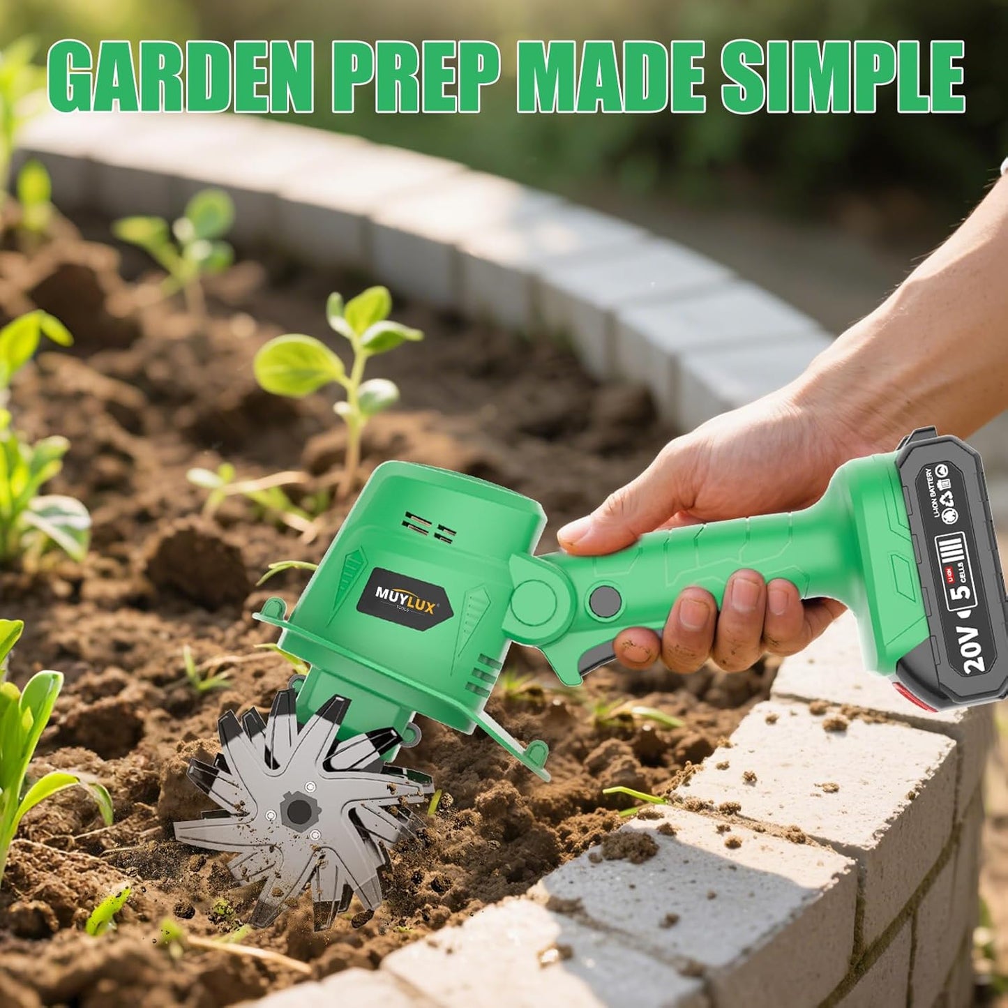20V Cordless Tiller Cultivator for Gardening, Electric Garden Tiller with Only 1 x 2.0Ah Battery & Charger, Garden Rototiller for Lawn Gardening Soil Cultivation