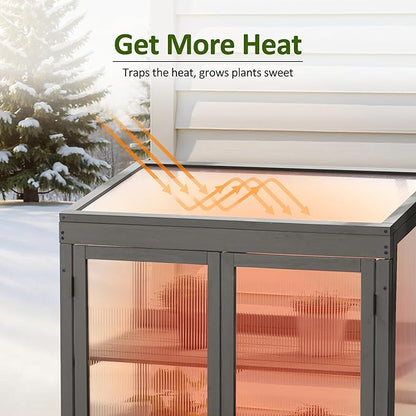MCombo Wooden Cold Frame Greenhouse, Raised Flower Planter Shelf Protection for Outdoor Indoor Use, 0760 (Dark Grey)