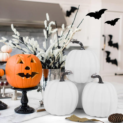 Artmag 6 Inch Large Artificial Pumpkins, 4PCS Big White Faux Foam Harvest Pumpkins for Fall Autumn Thanksgiving Seasonal Holiday Decor