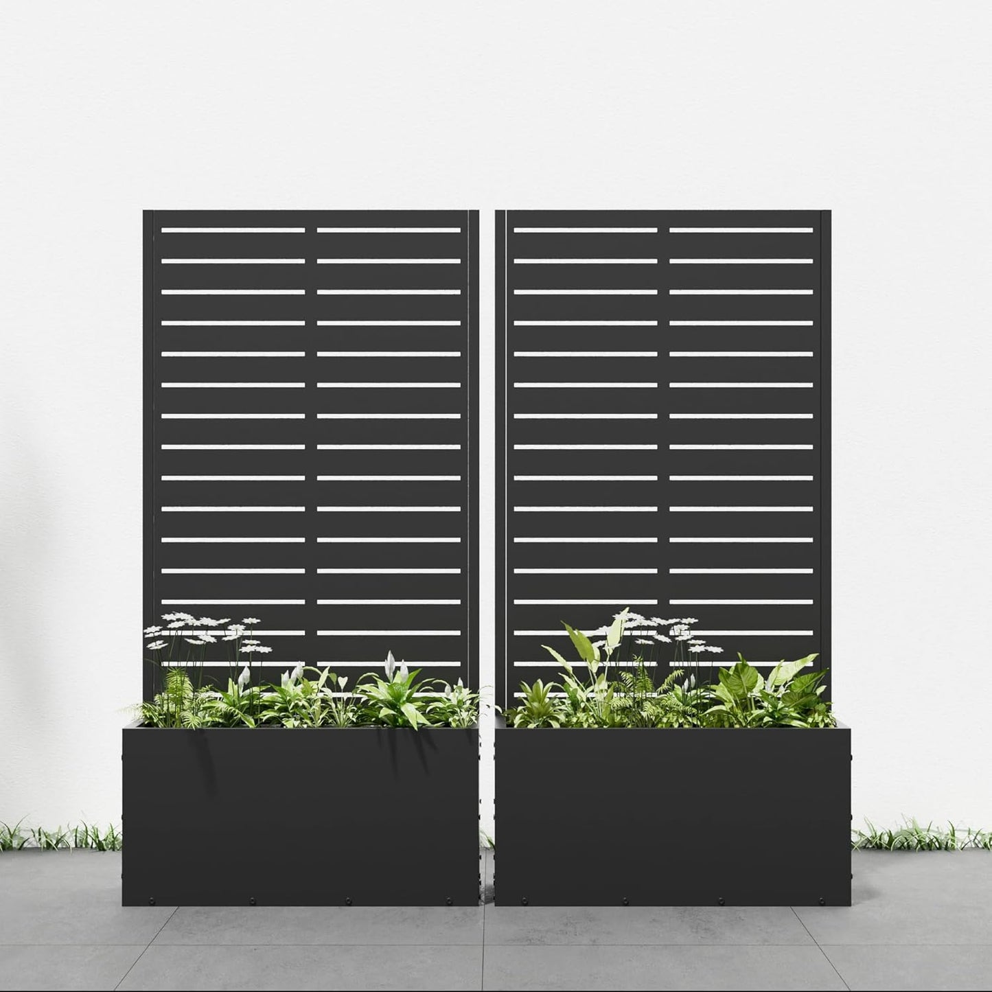 Casaphoria 47"x24" Metal Raised Garden Bed with Trellis(2 Pack), Outdoor Planter Box with Wheels & Drainage Holes for Climbing Plants, Flowers, Elevated Garden Kit with Privacy Screen, Black-Louvered