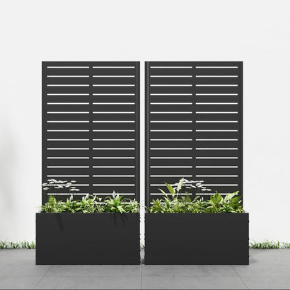 Casaphoria 47"x24" Metal Raised Garden Bed with Trellis(2 Pack), Outdoor Planter Box with Wheels & Drainage Holes for Climbing Plants, Flowers, Elevated Garden Kit with Privacy Screen, Black-Louvered